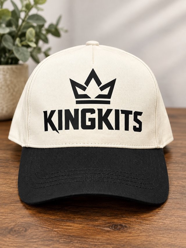 KingKits hat with an off-white front, black bill and black crown logo.